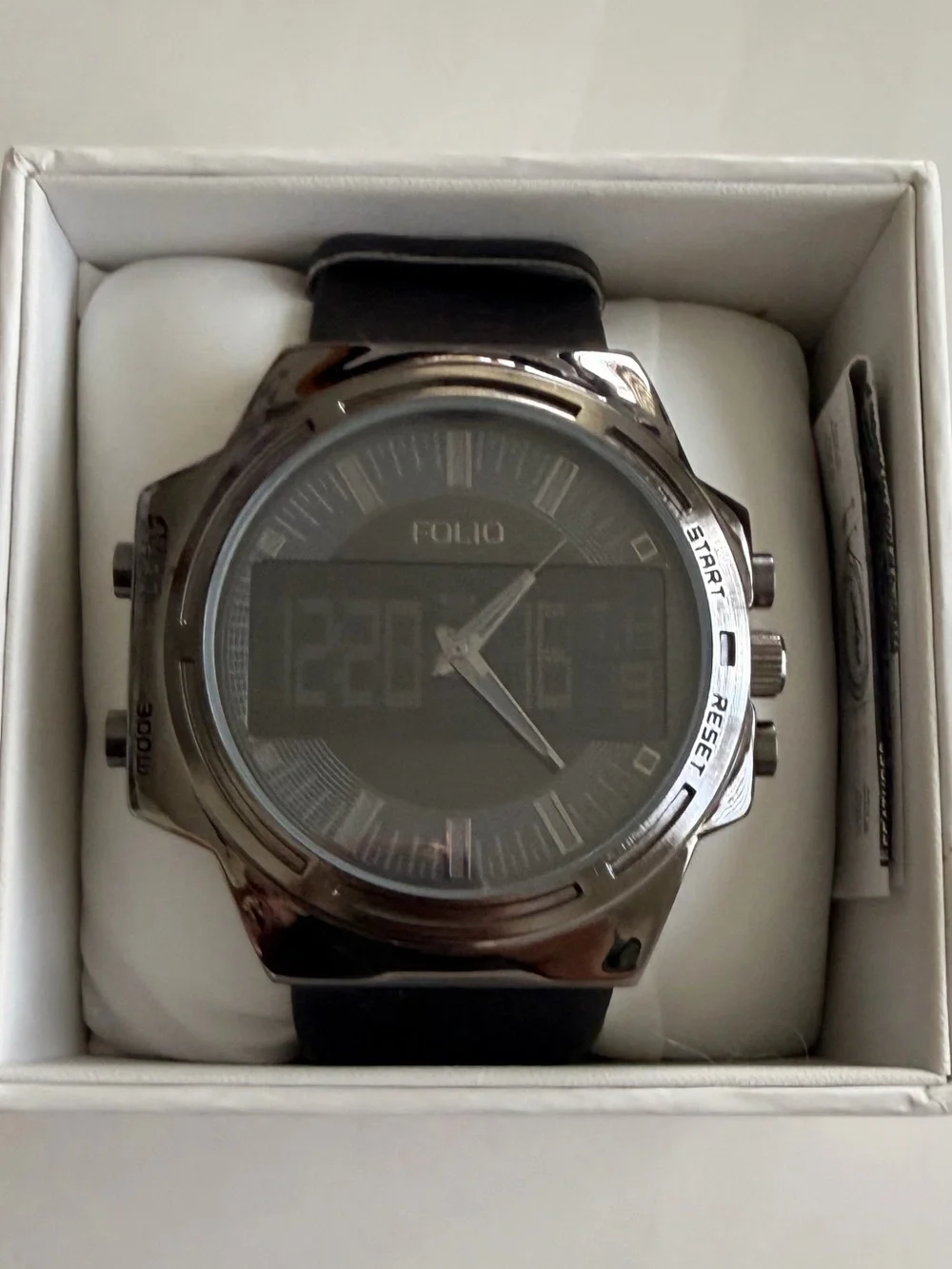 Men's Black and Silver Hybrid Sport Watch